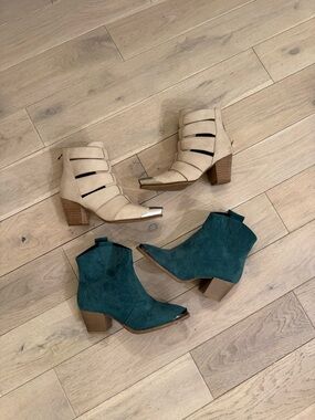Beige Cutout Ankle Booties with Metal Toe Accent